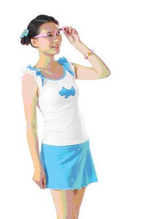 大女泳裝-水藍底白點、白色
