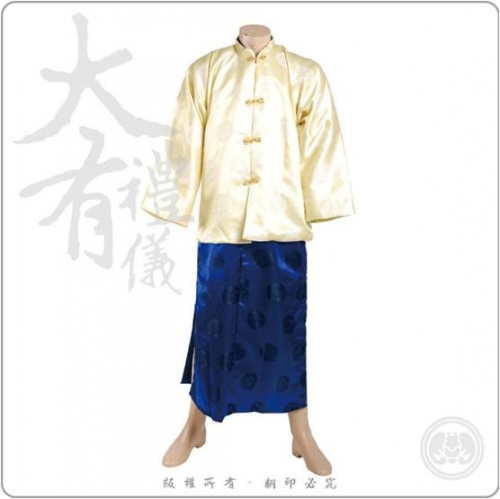 中圓壽長袍馬褂-米