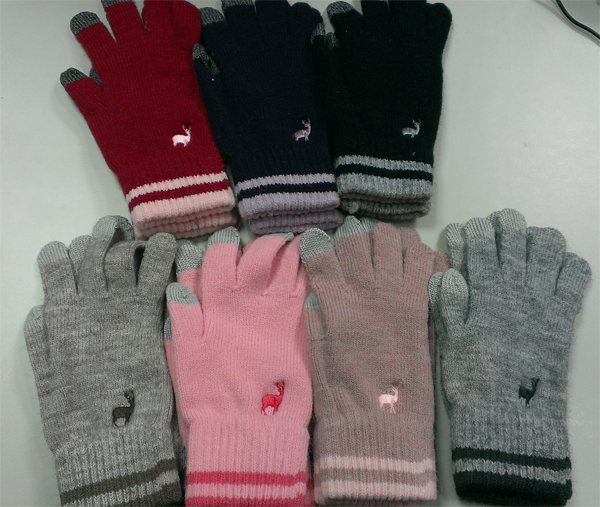 女士刺繡麋鹿雙觸控單層手套
