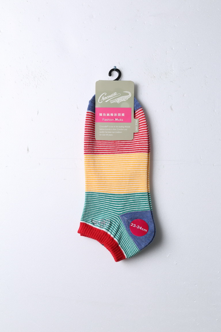 鱷魚彩條刺繡船襪