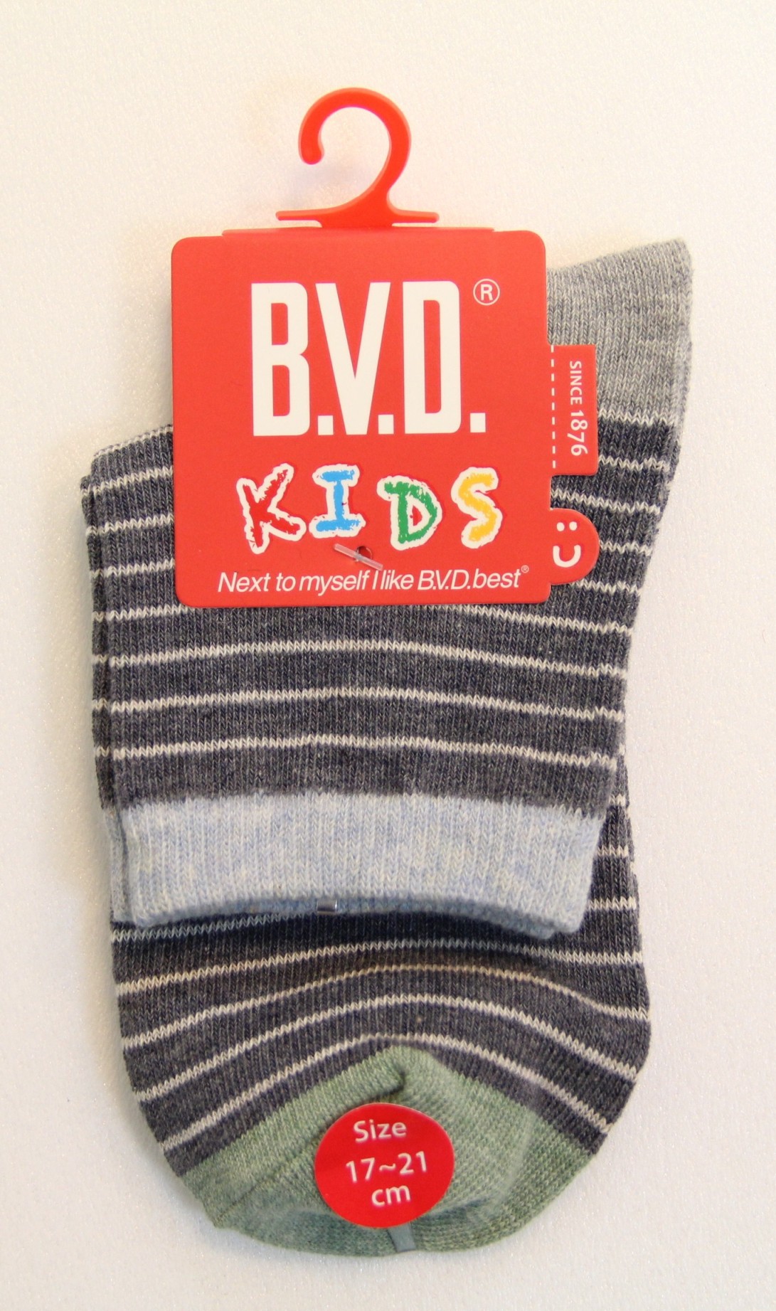 B.V.D自在條紋3/4童襪(17-21CM)