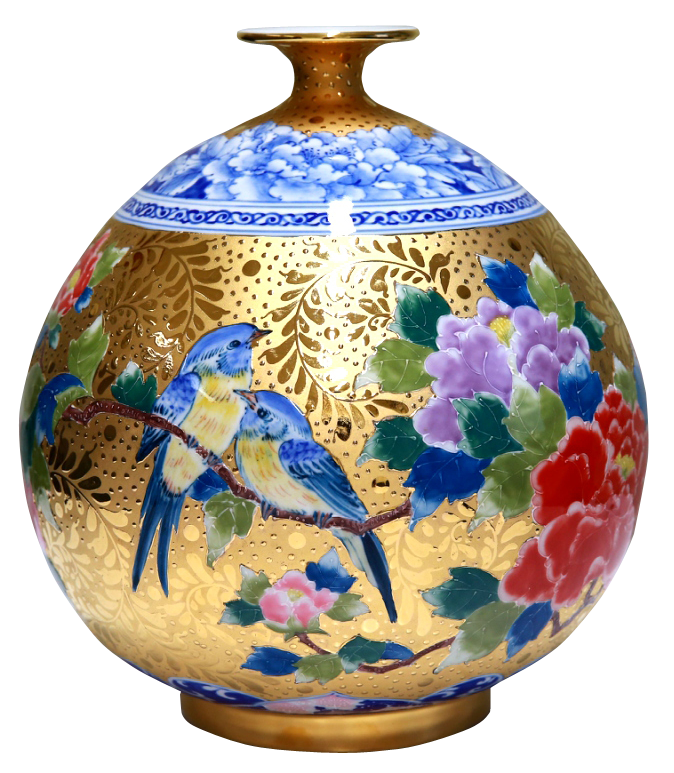 裝飾陶瓷-其它裝飾陳設陶瓷製品 - 【金玉滿堂】鎏金布袋瓶(天球瓶)