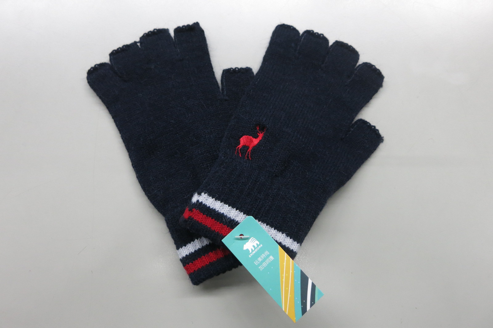 男士條紋麋鹿刺繡手套