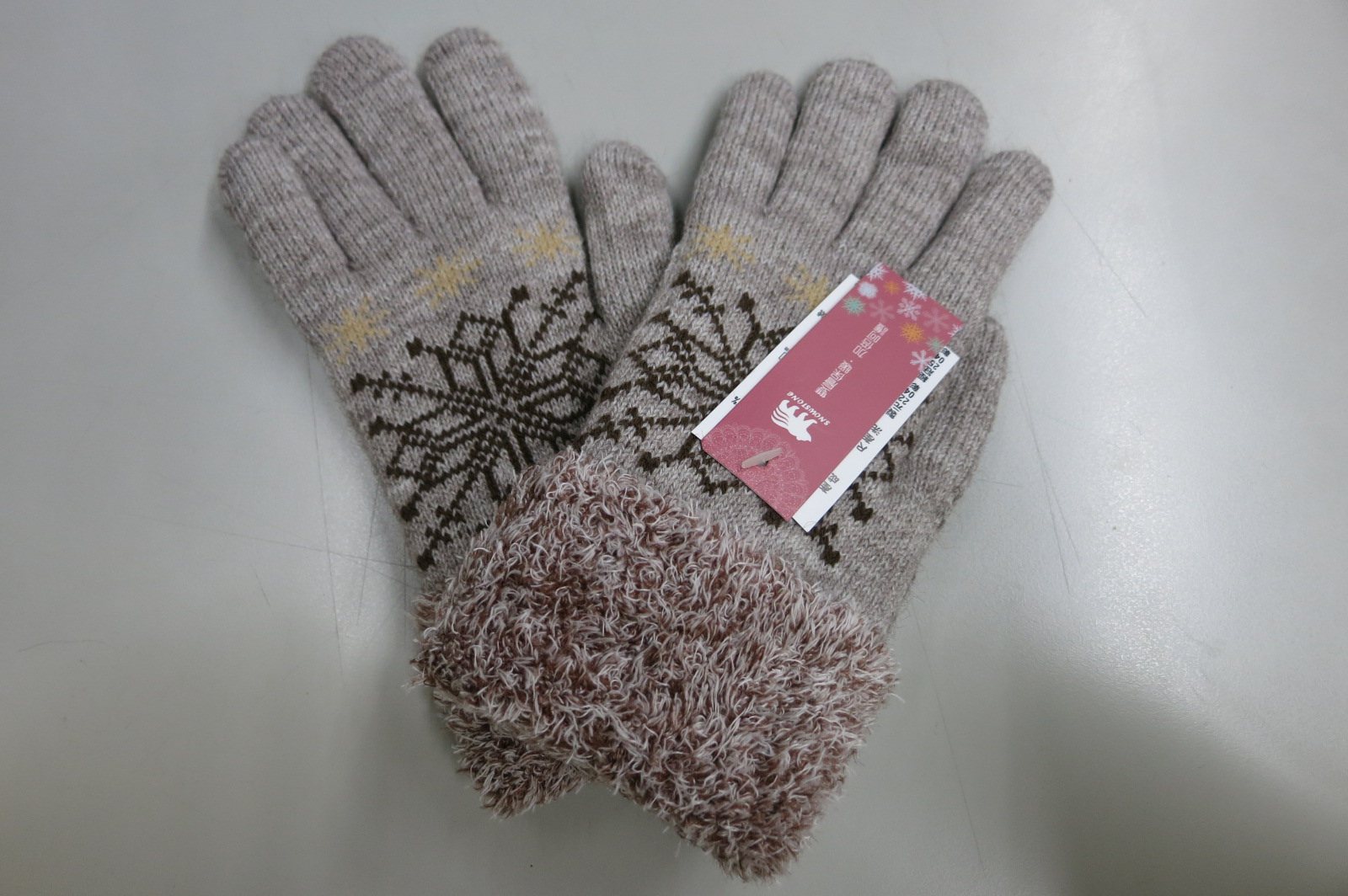 女士優雅雪花反摺雙層手套