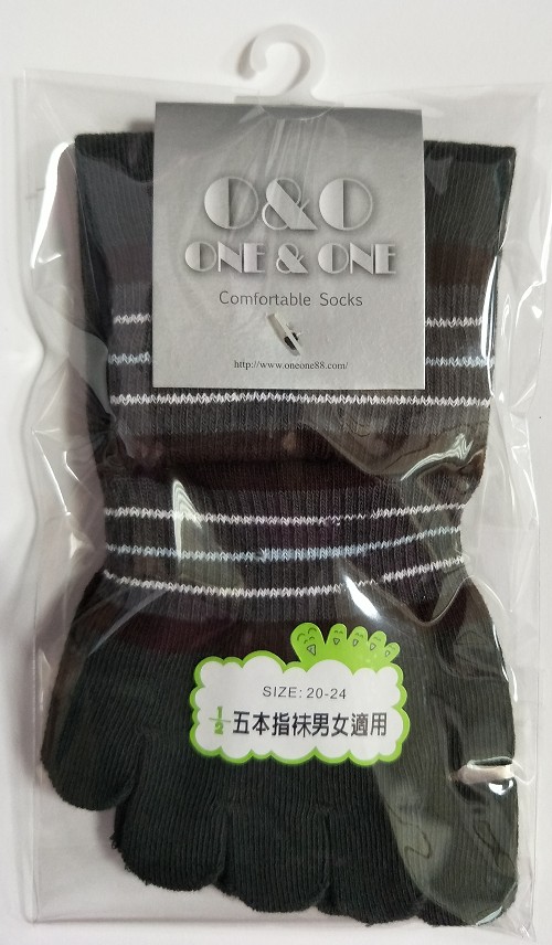 吸濕排汗細針條紋五趾棉襪