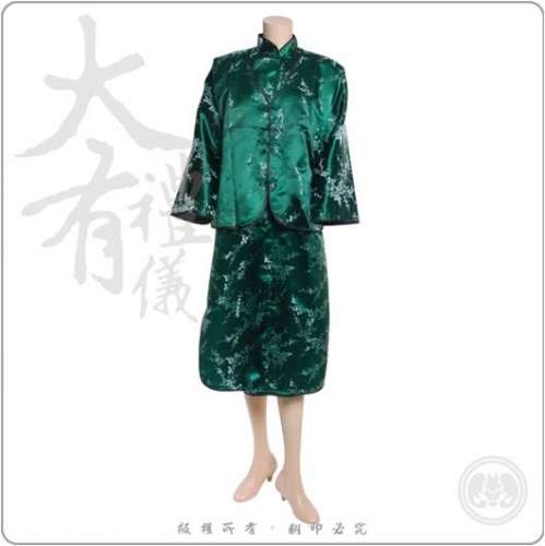 梅花緞旗袍外套-綠