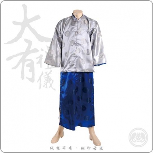 中圓壽長袍馬褂-灰