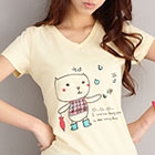 女V領水洗棉T