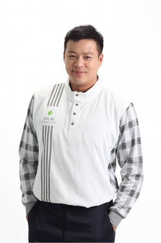 男長袖環保衫-格紋平織剪接立領-9242DA-白