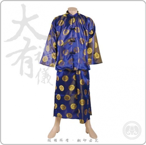 中圓壽長袍馬褂-藍金