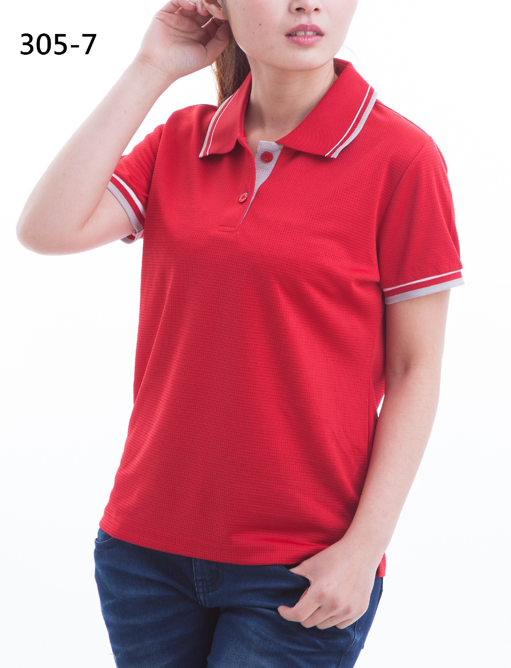 女(暗紅)素面吸溼排汗POLO衫