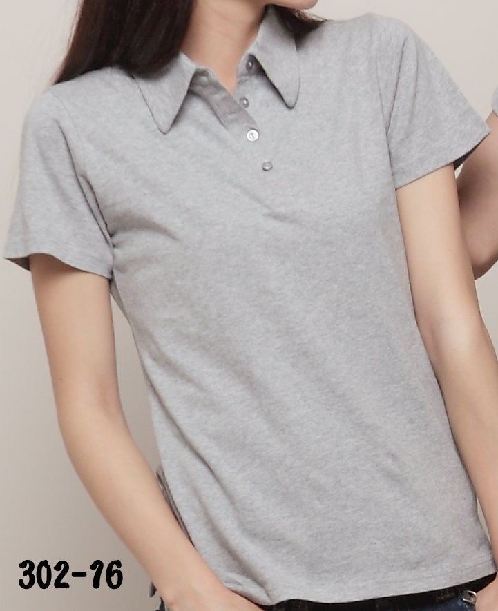 女(麻花灰)素面水洗棉製polo衫