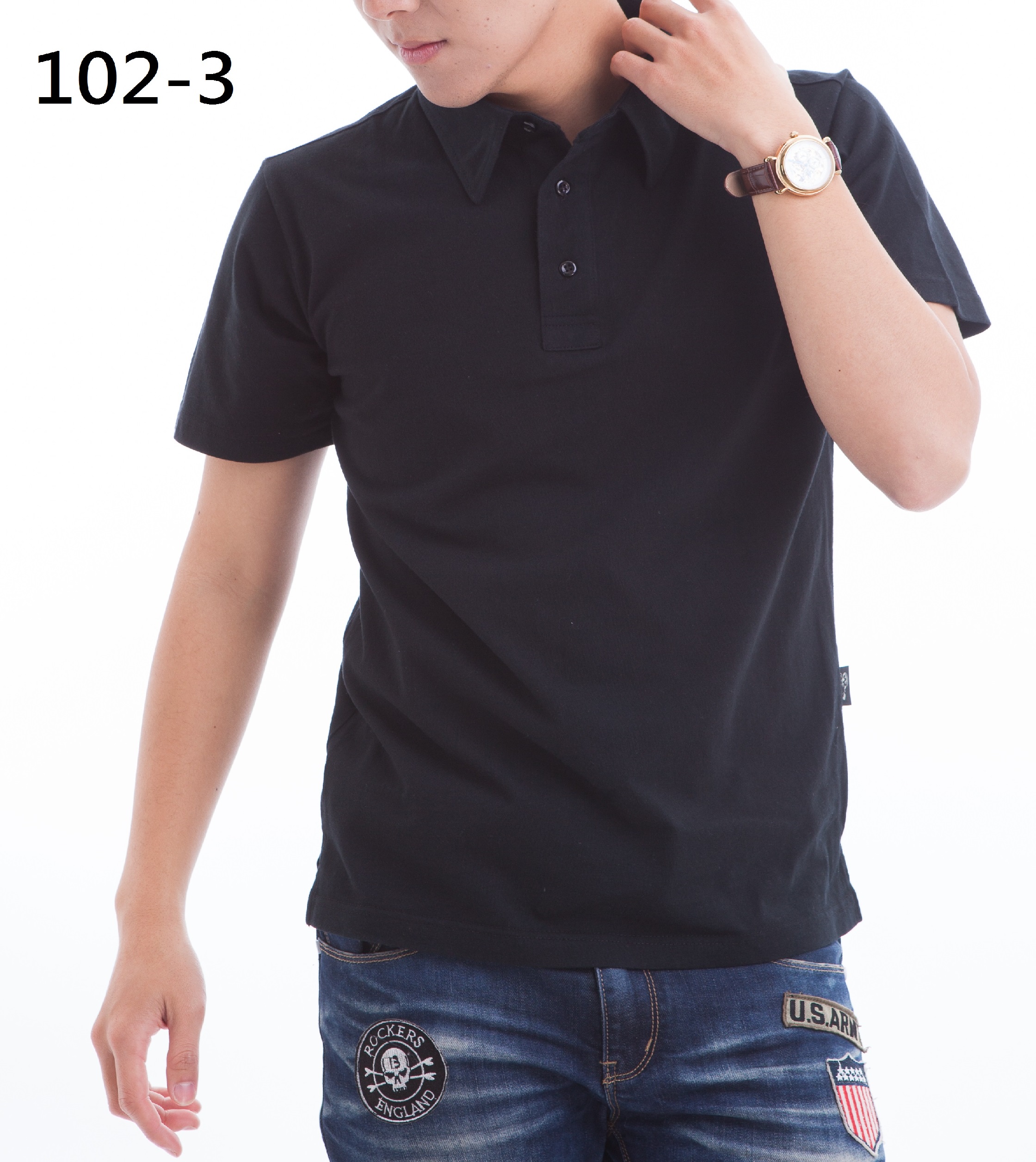 男(黑)素面水洗棉製polo衫