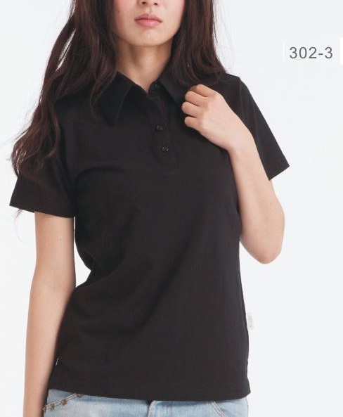 女(黑)素面水洗棉製polo衫
