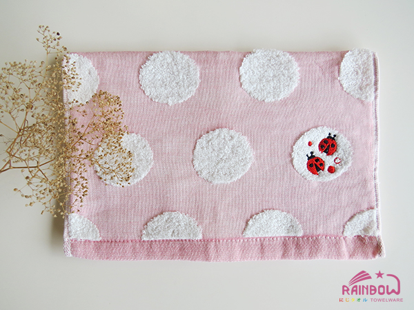 圓點點紗布提花刺繡童巾(無撚紗)
