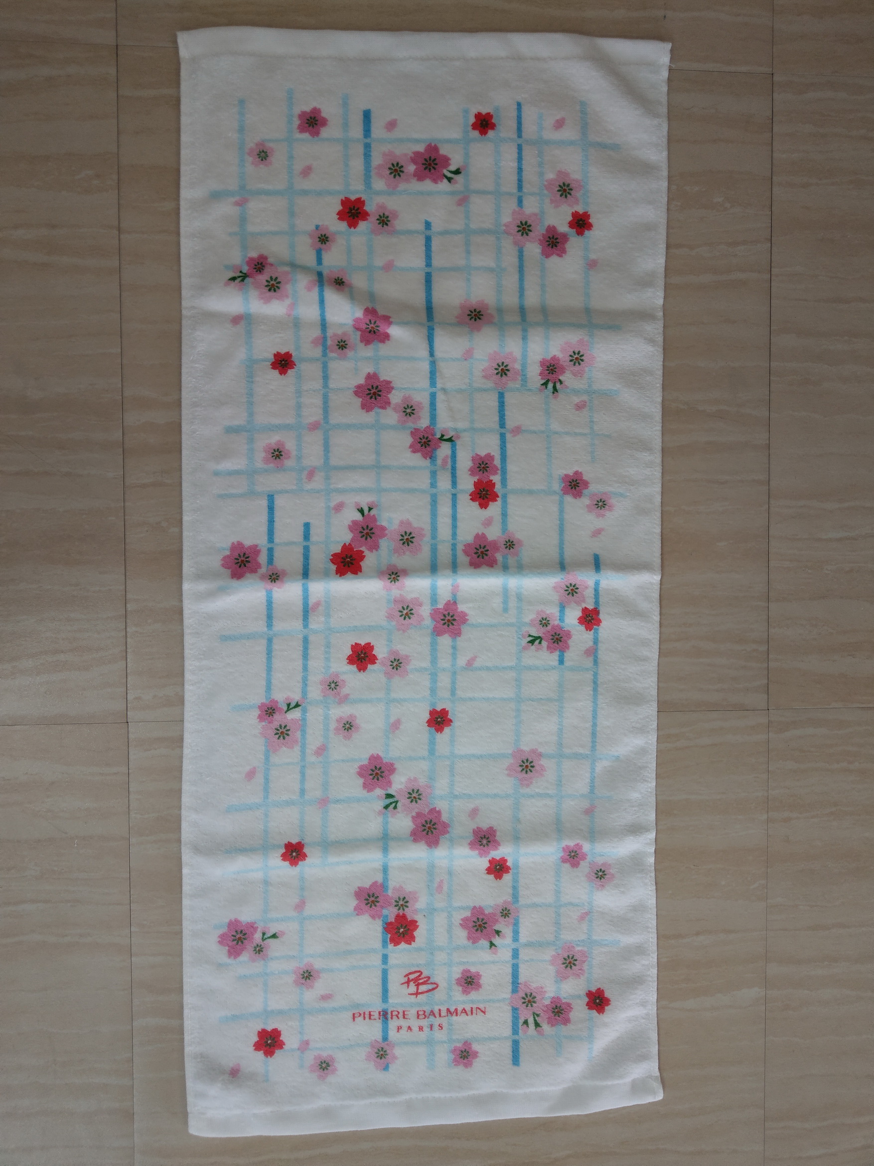 格子花印花毛巾