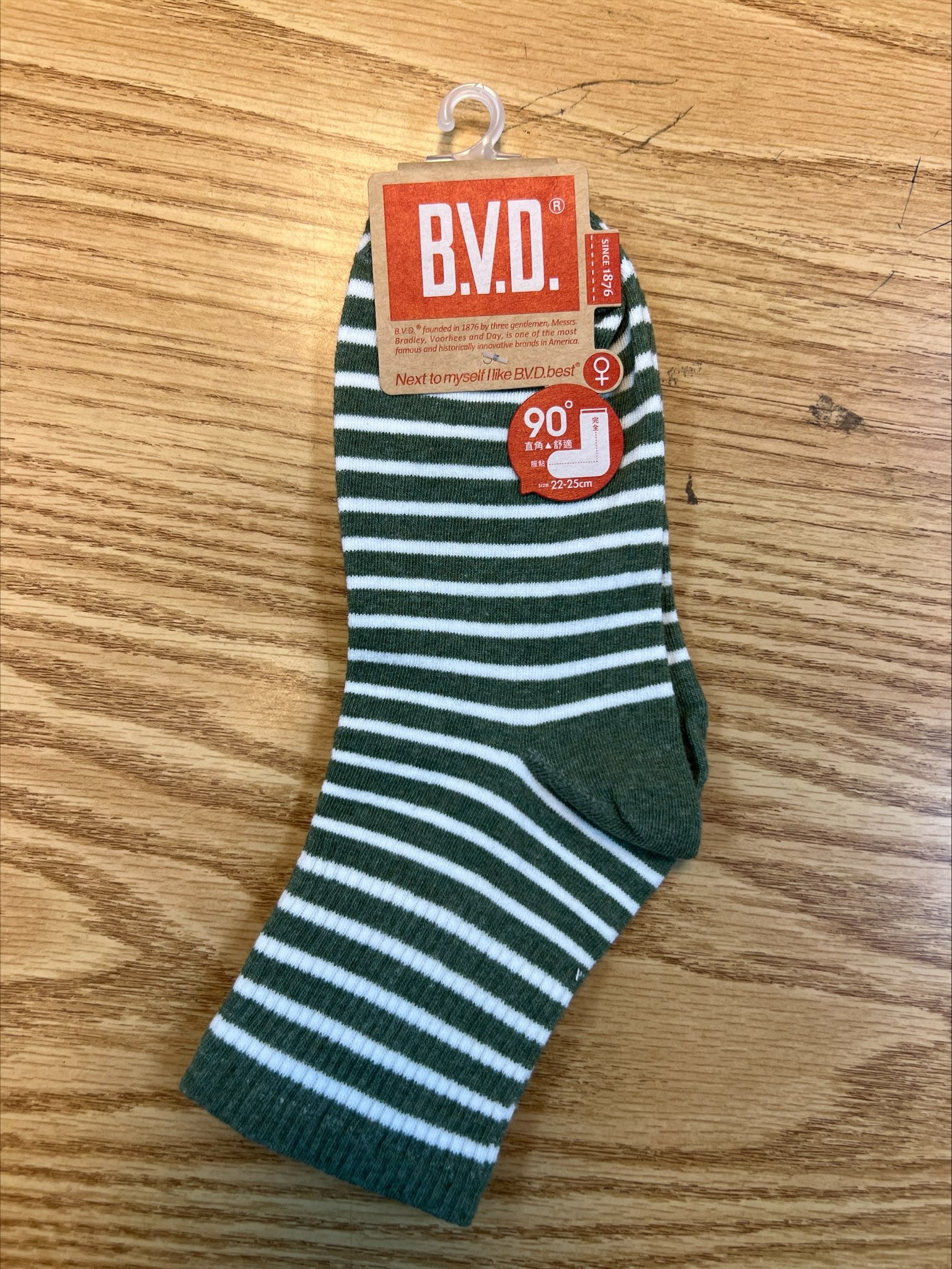 B.V.D.1/2條紋直角女襪