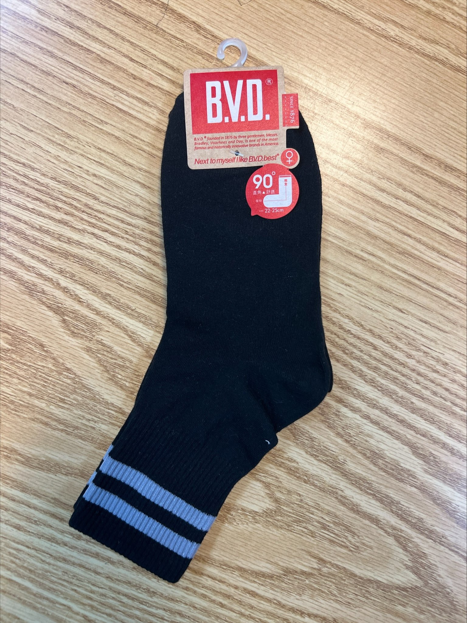 B.V.D.3/4雙條直角女襪