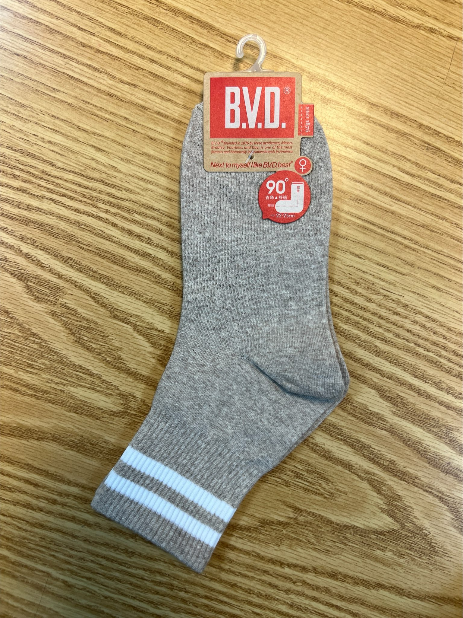 B.V.D.3/4雙條直角女襪
