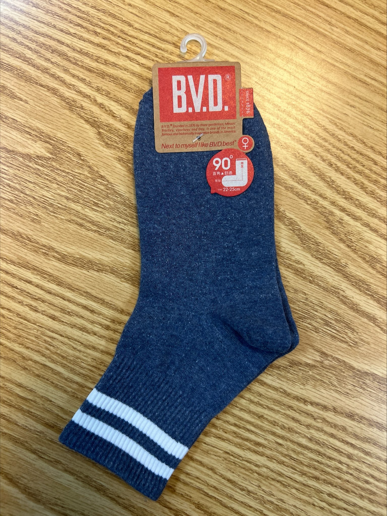 B.V.D.3/4雙條直角女襪