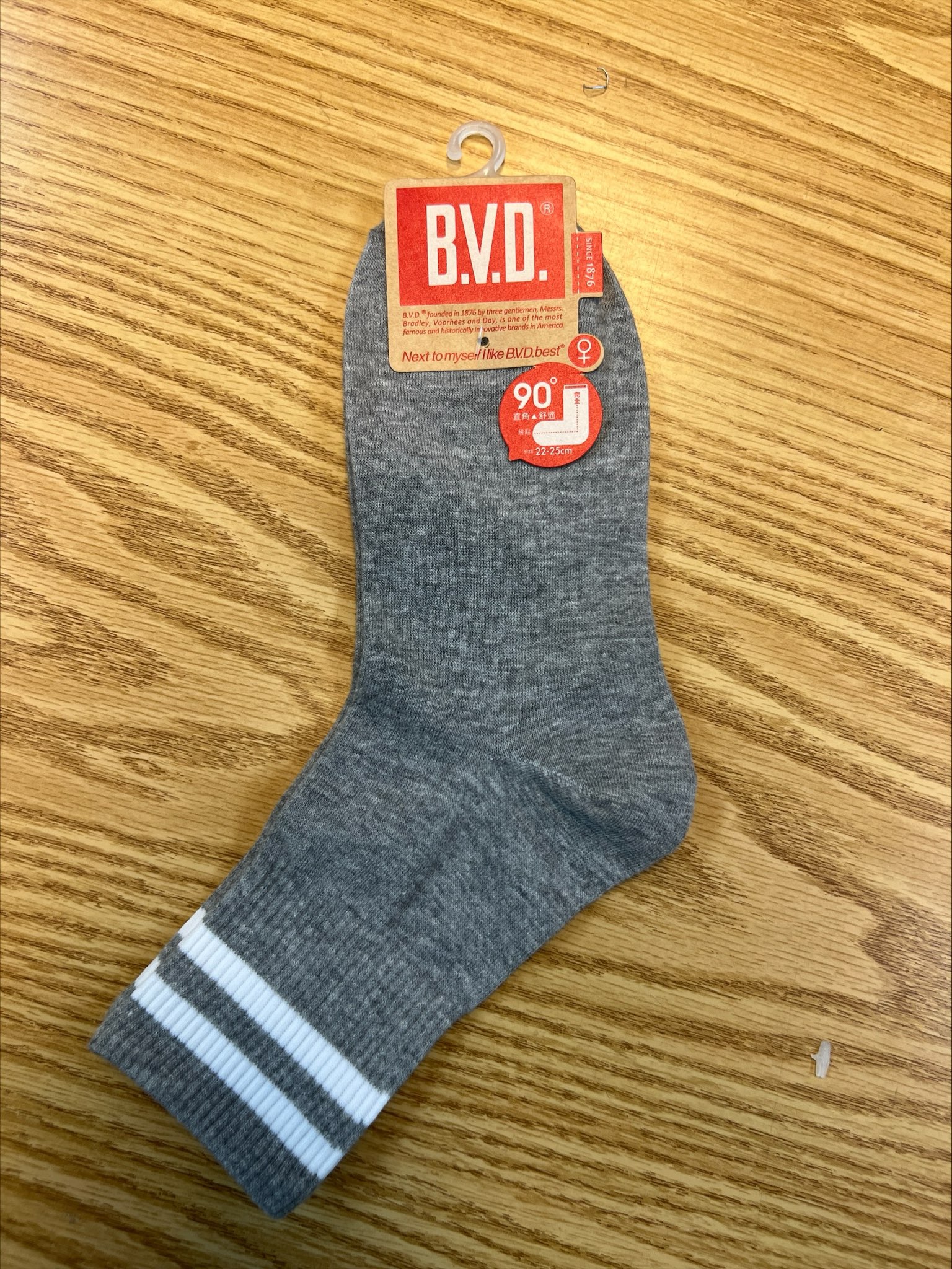 B.V.D.3/4雙條直角女襪