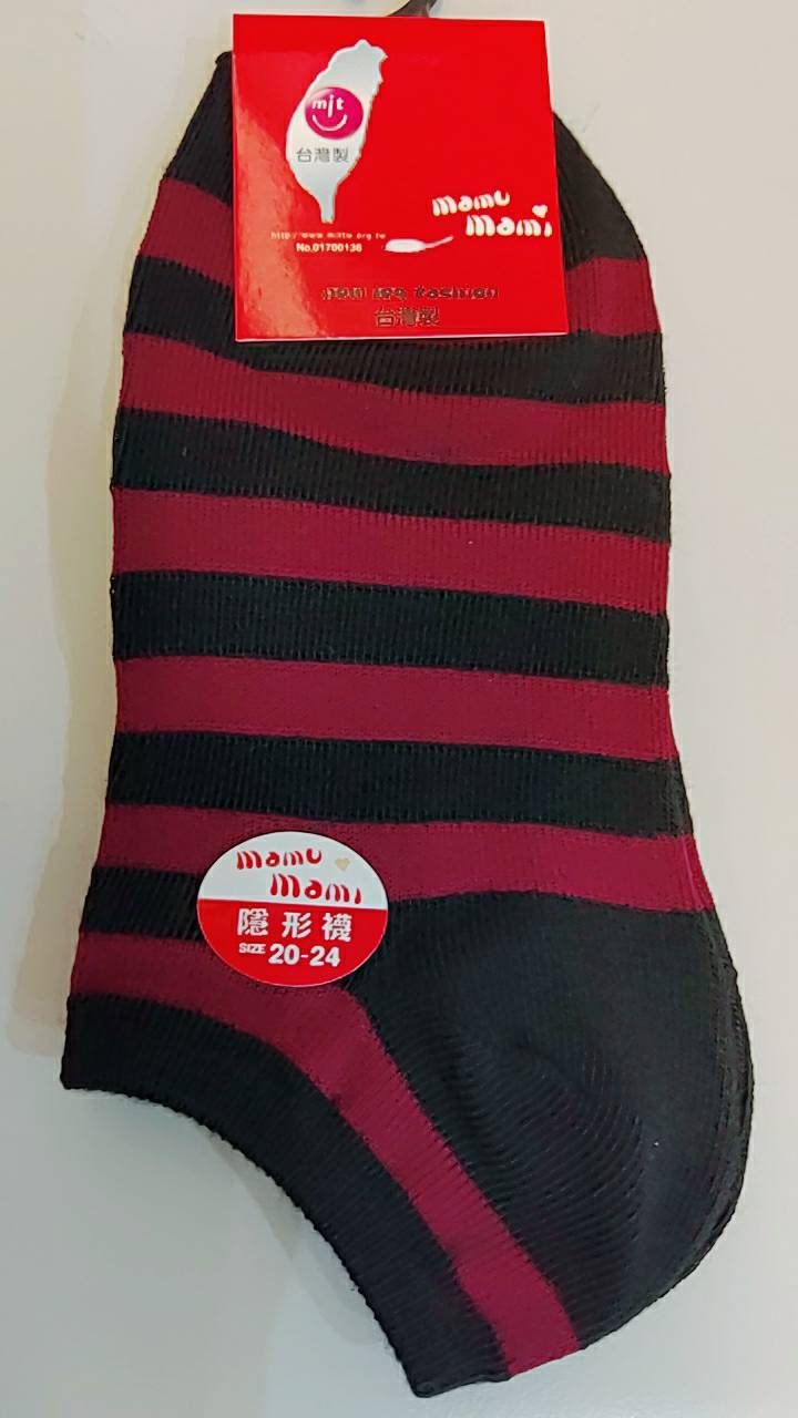 船型襪-暗紅條