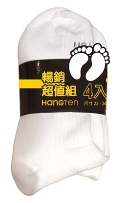 HangTen 3/4休閒襪四入超值組-白