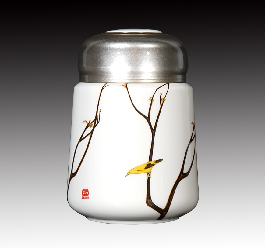 花鳥骨瓷小罐