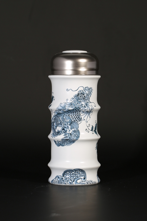 瓷之華青花龍魚節節高升雙層杯