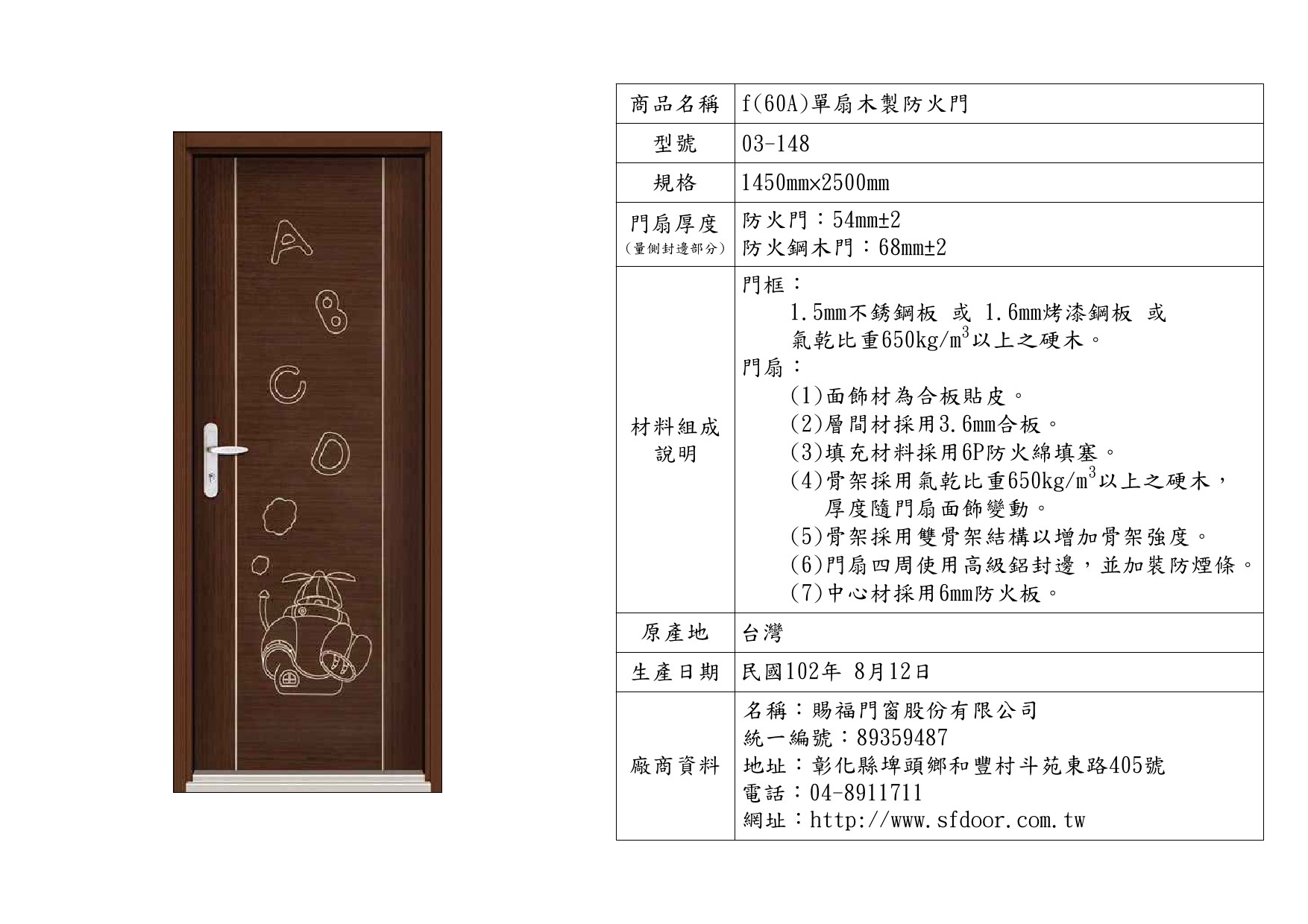 單扇木製防火門