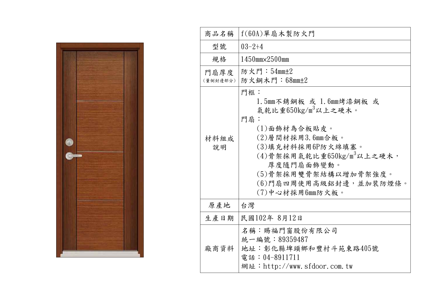單扇木製防火門