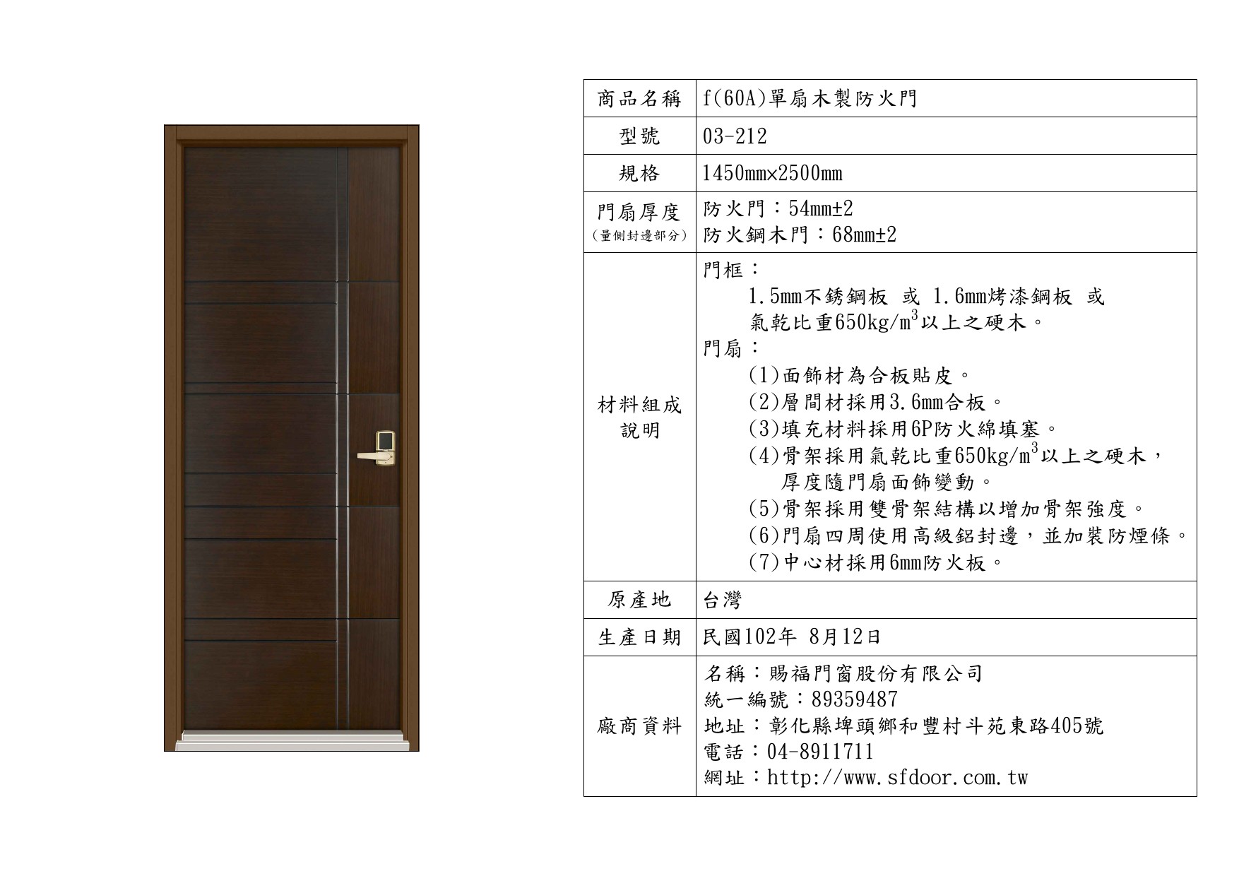 單扇木製防火門