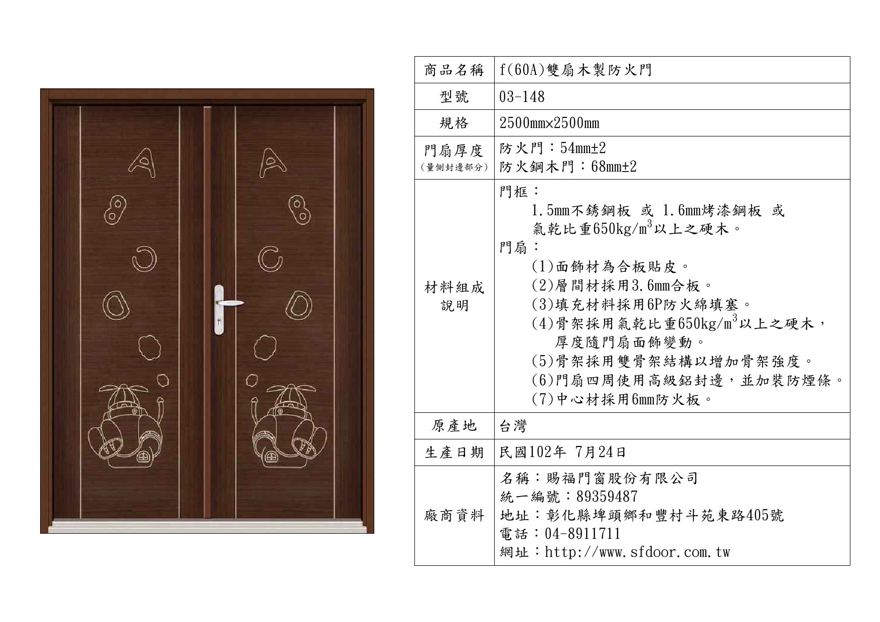 雙扇木製防火門