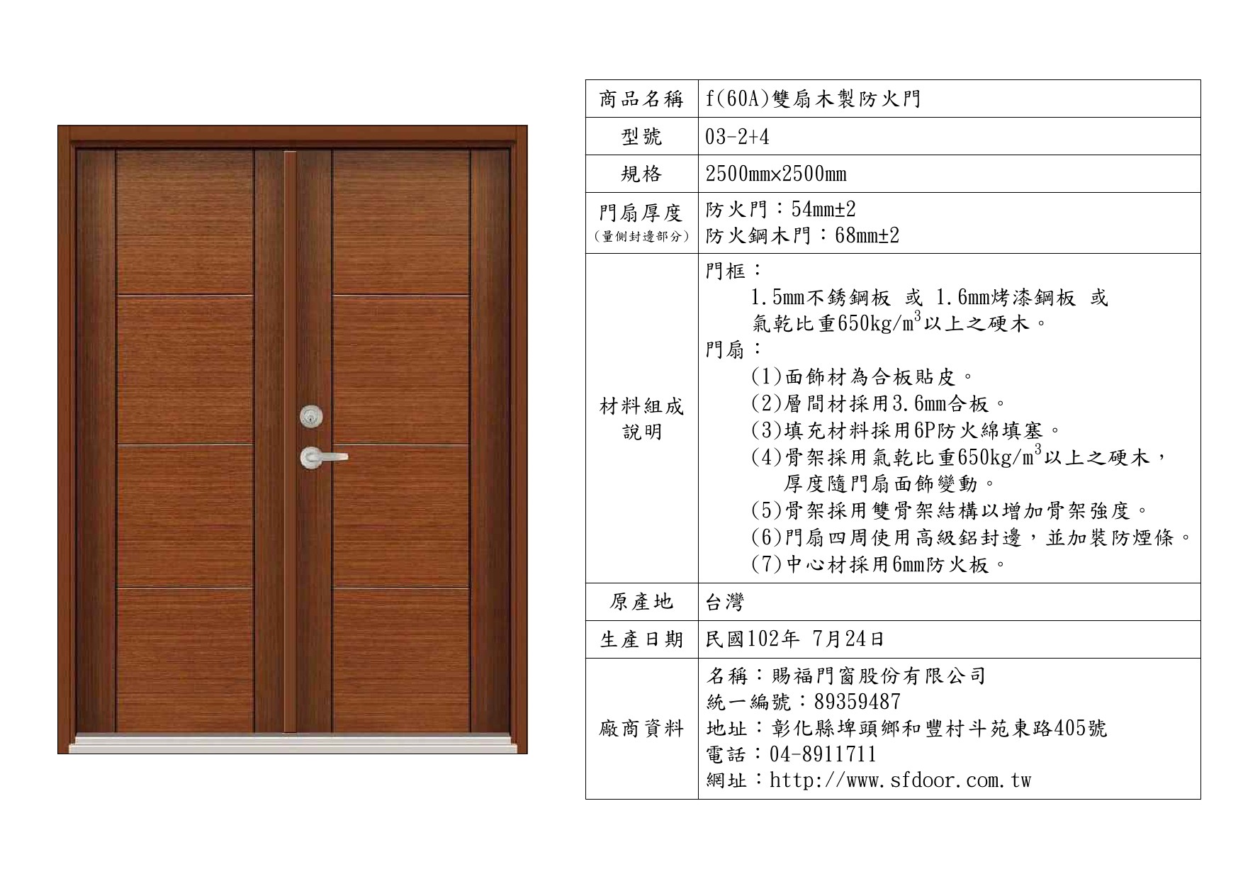 雙扇木製防火門