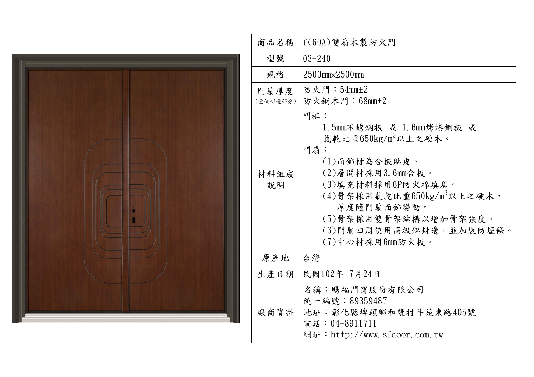 雙扇木製防火門