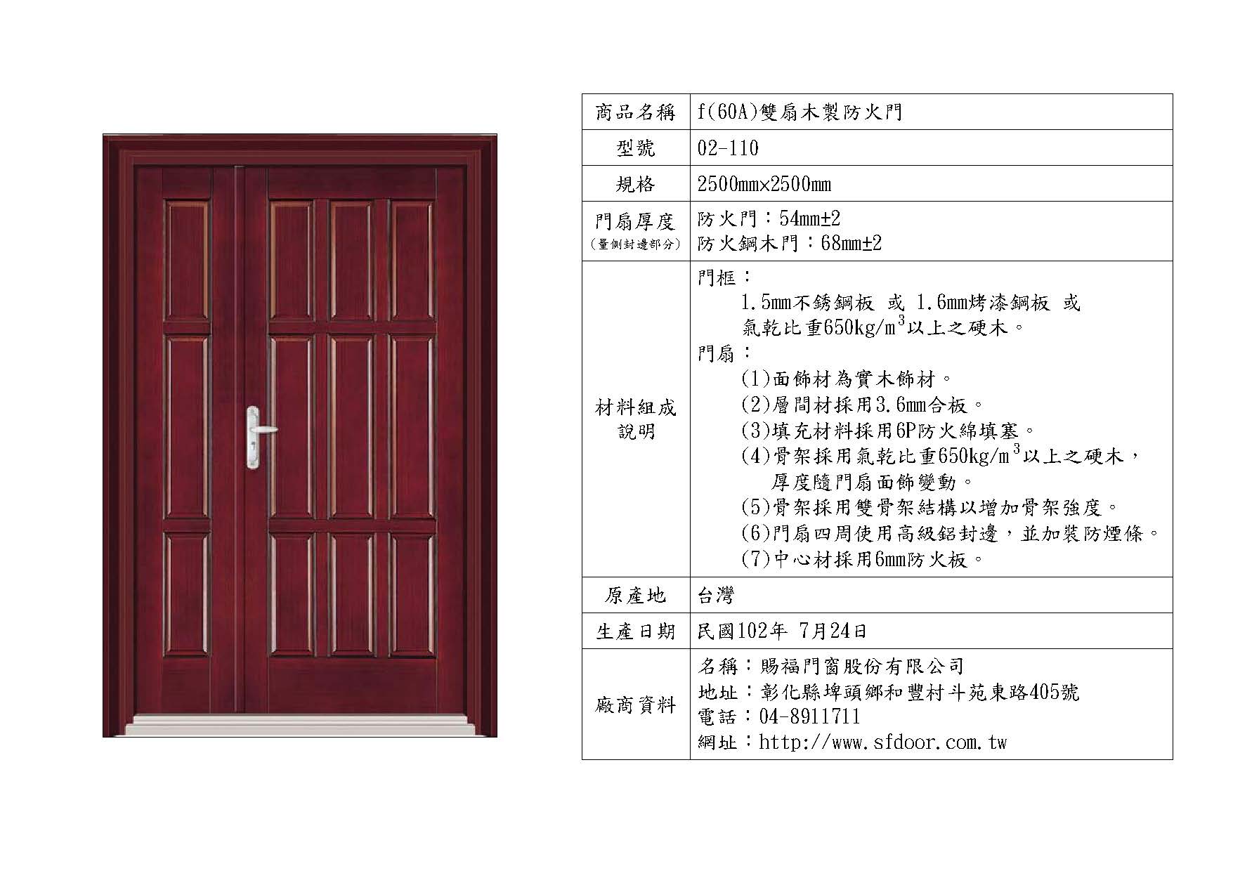雙扇木製防火門
