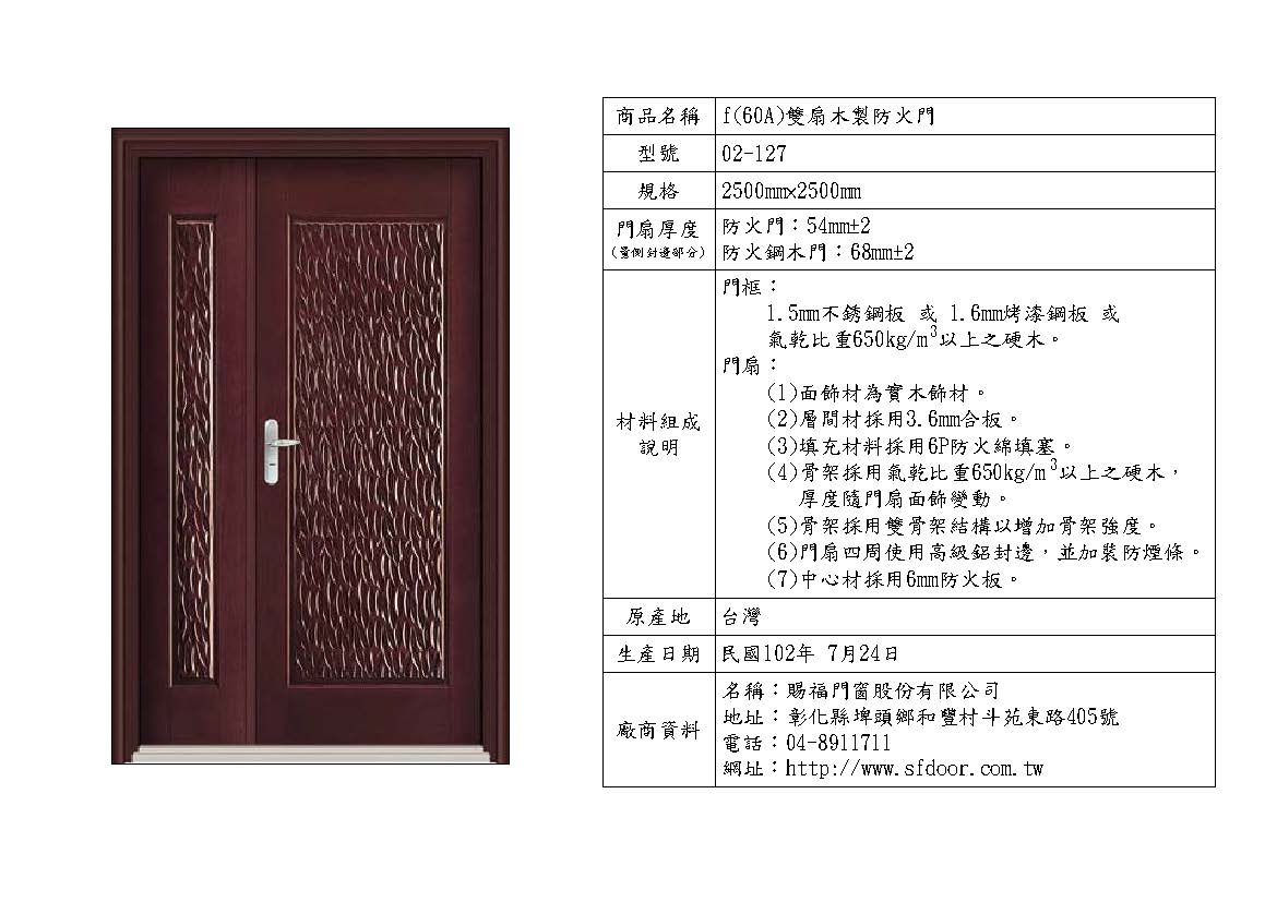 雙扇木製防火門