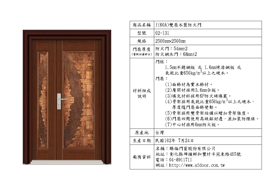 雙扇木製防火門