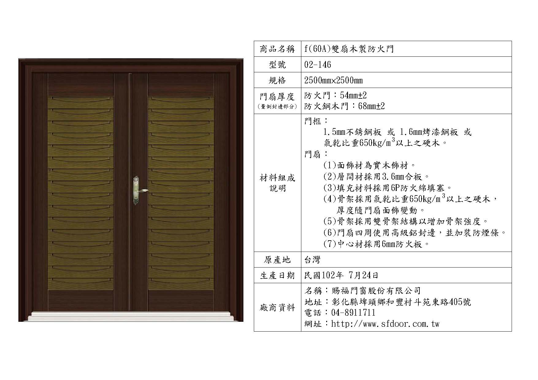 雙扇木製防火門
