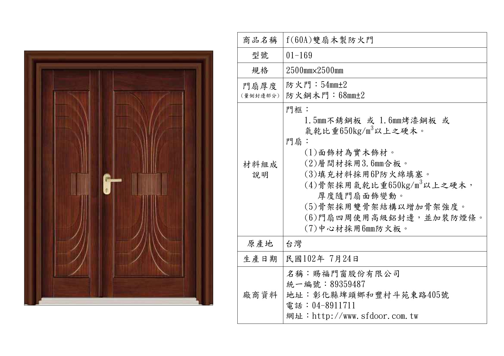 雙扇木製防火門