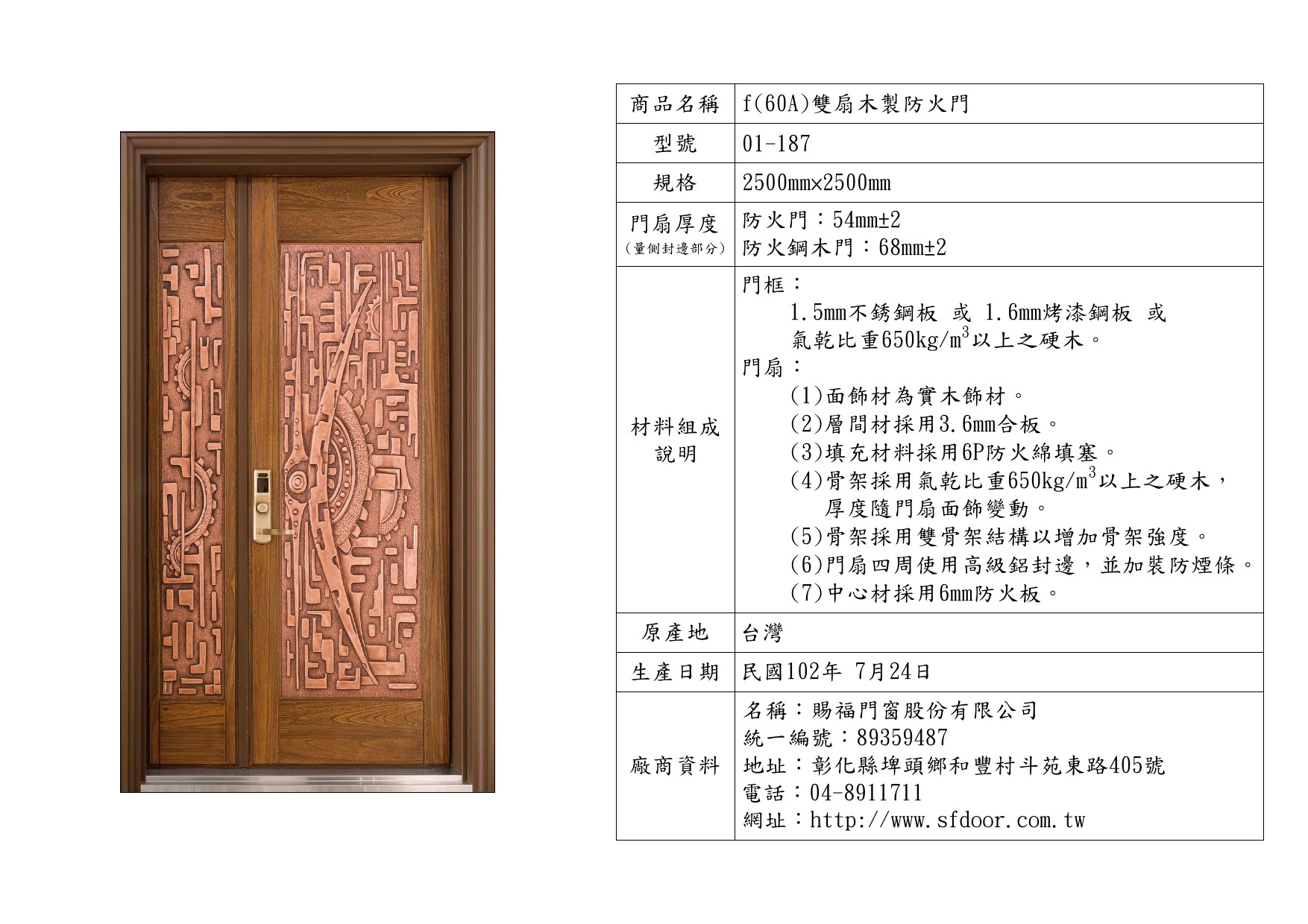雙扇木製防火門