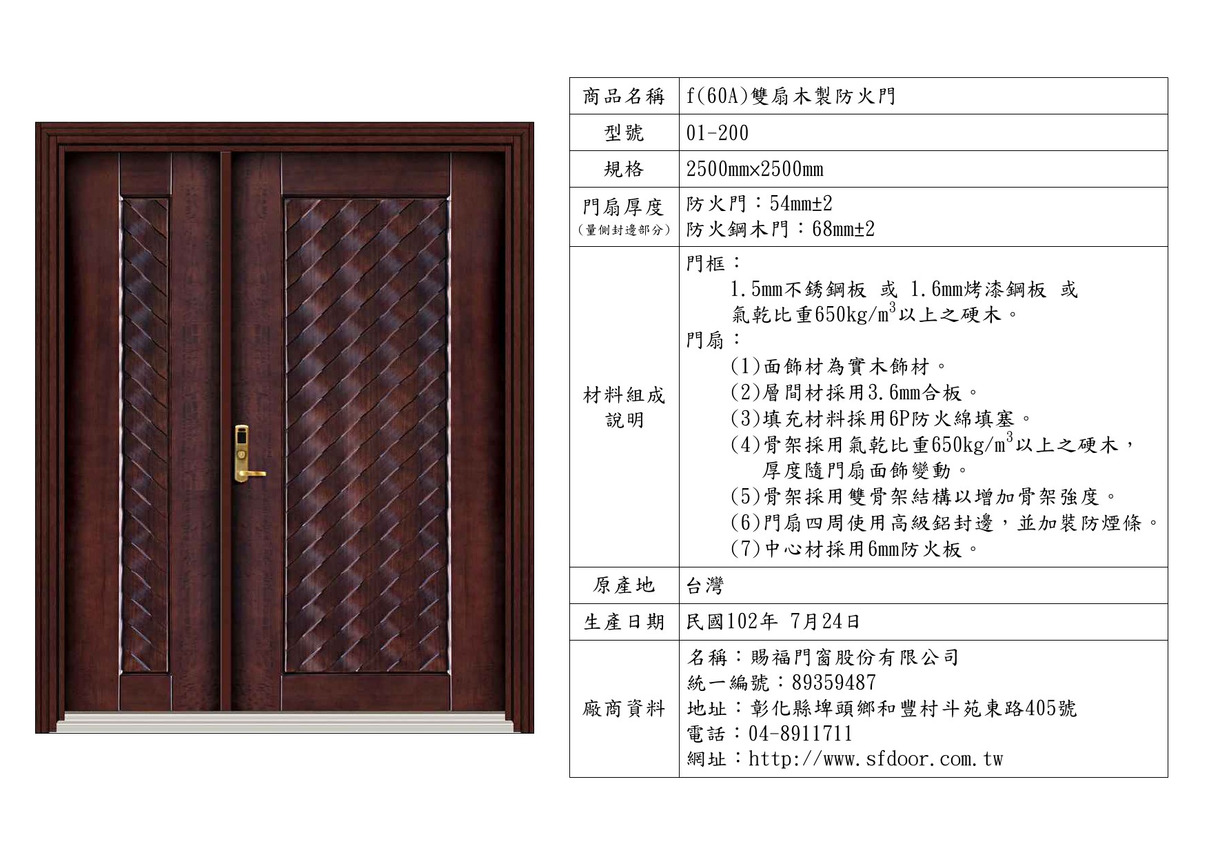 雙扇木製防火門