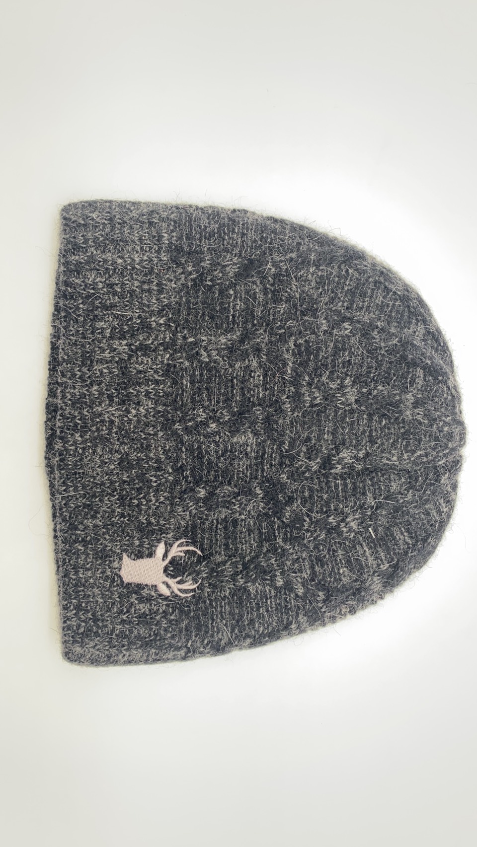 鹿頭刺繡麻花兔毛雙層圓帽灰石黑