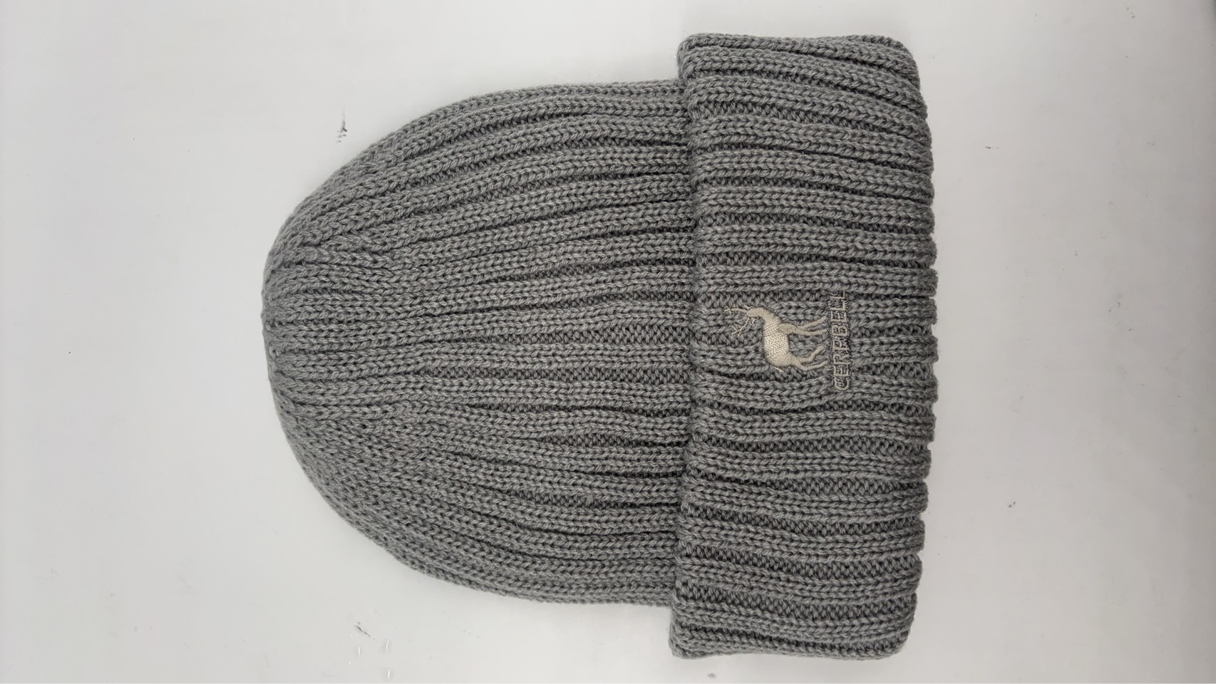 CB刺繡經典羅紋雙層反摺帽水雲灰