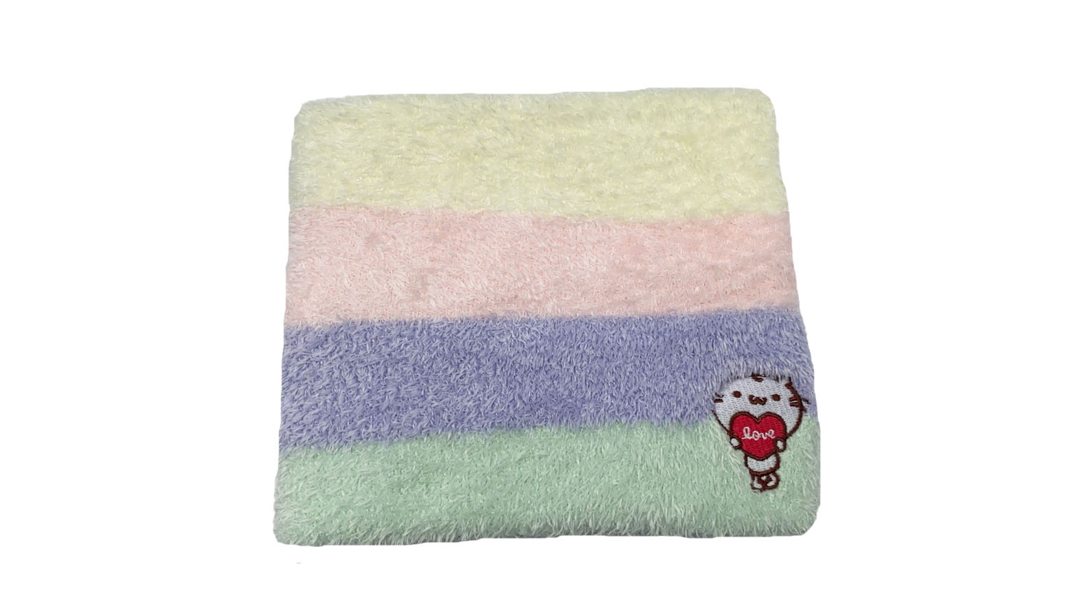 童愛心麻吉貓刺繡圍脖粉黃 