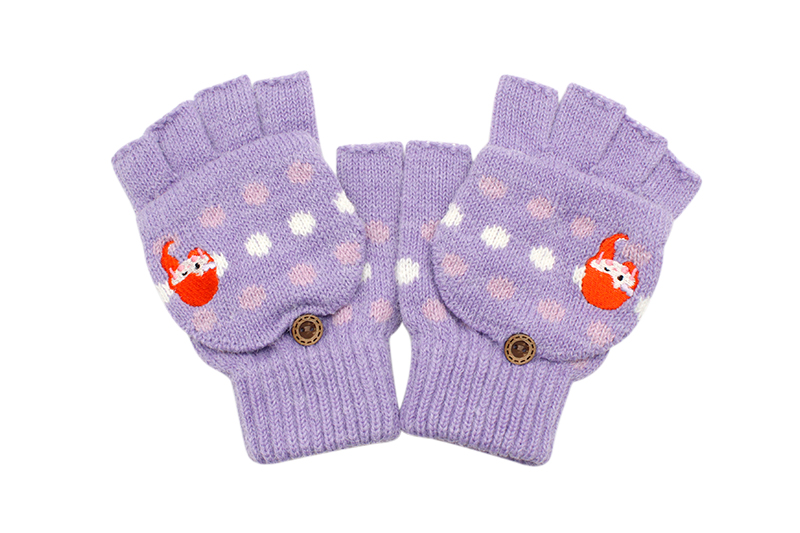 童公主刺繡點點釣魚手套-淺紫