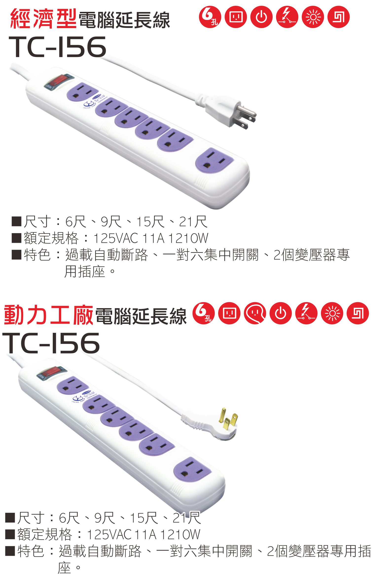 2極接地型125V轉接電源線組
