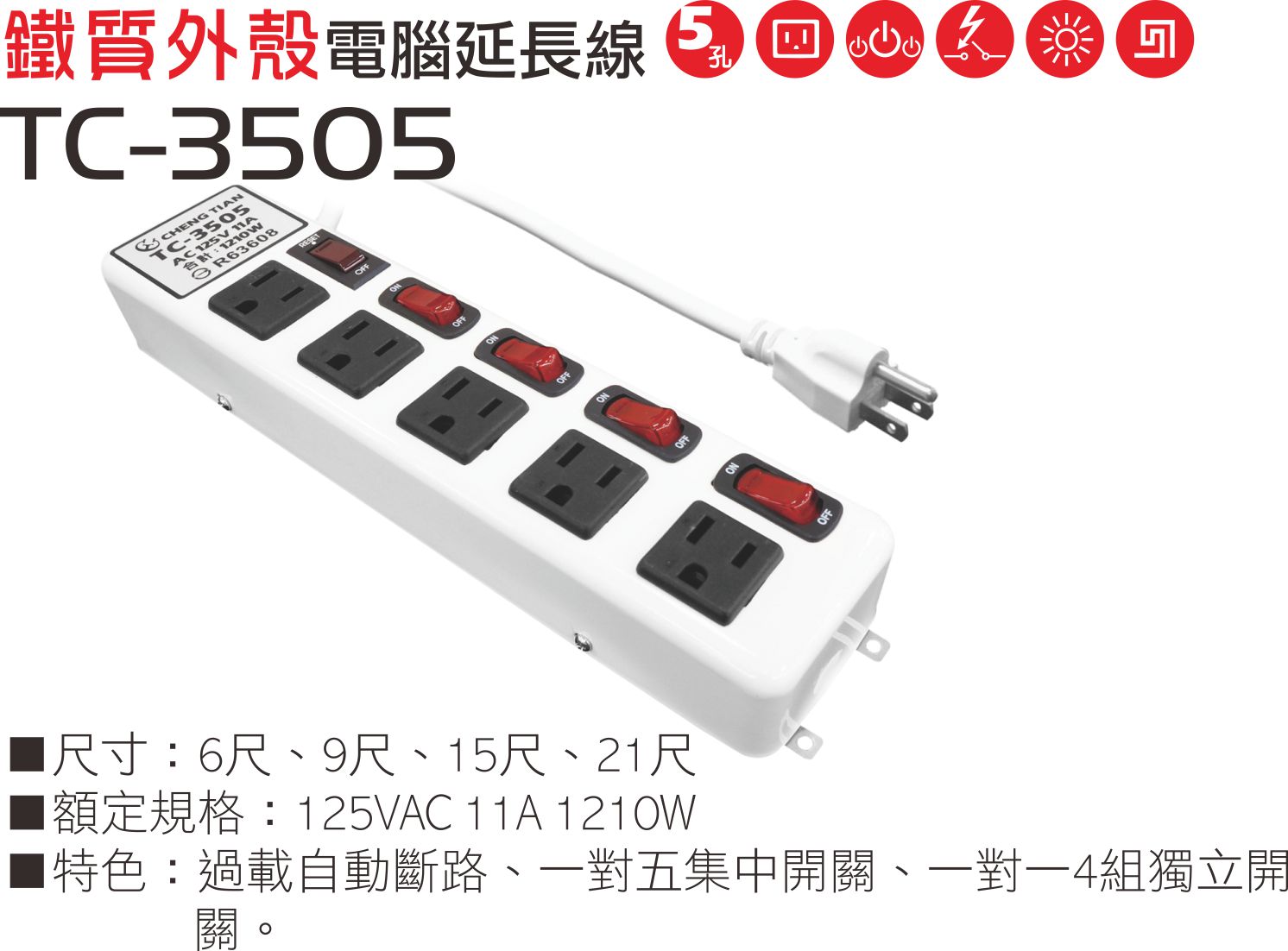 2極接地型125V轉接電源線組