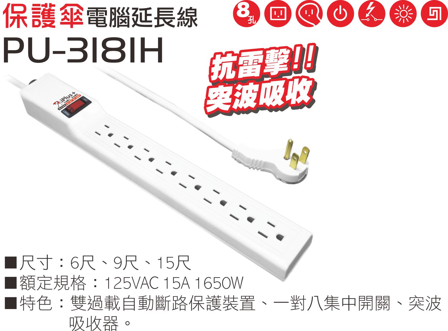 2極接地型125V轉接電源線組